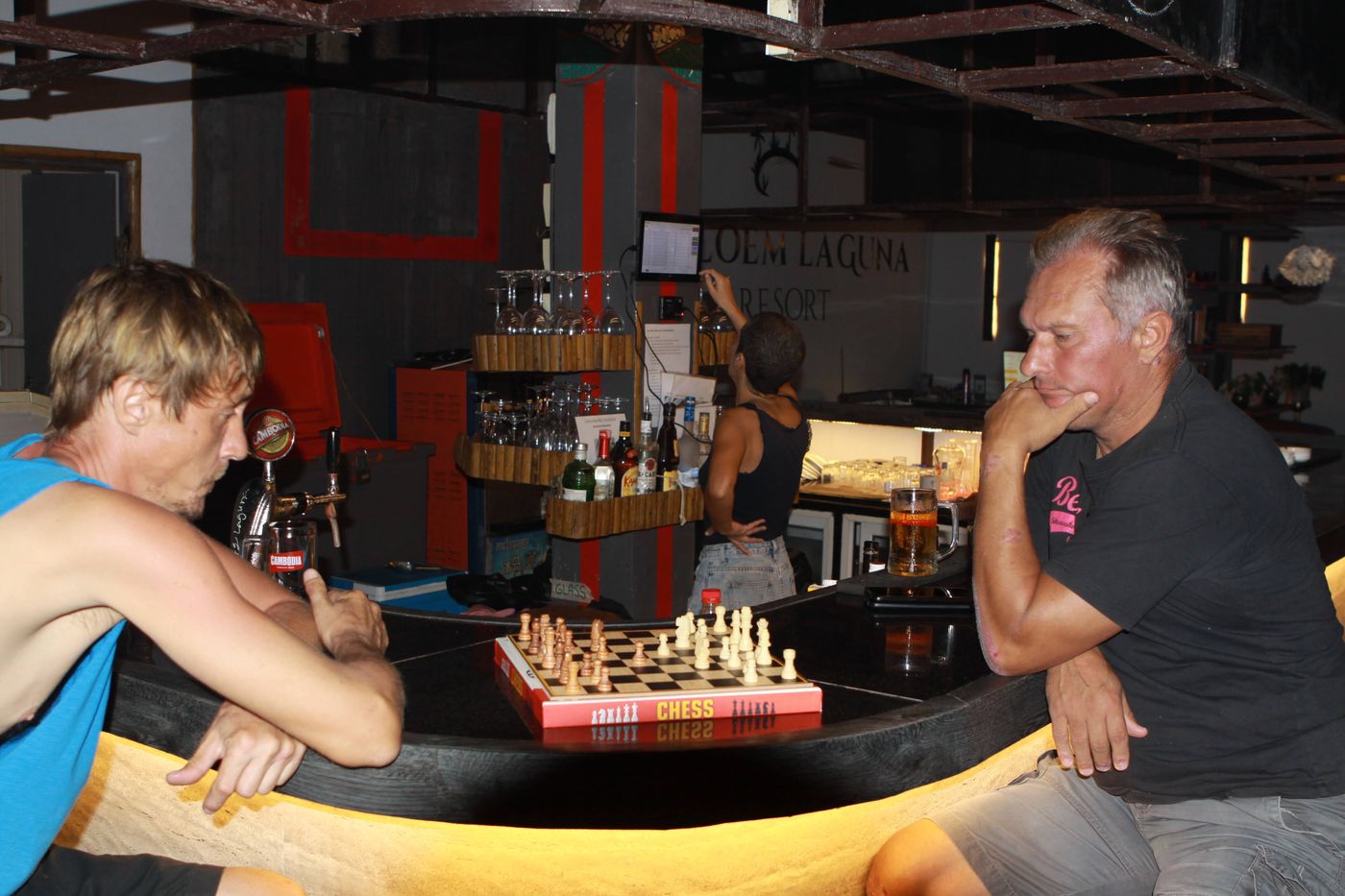 Guests playing chess in a shared social space